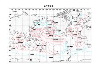 Fototapeta na wymiar 世界の主な海流、世界海流図、日本語版