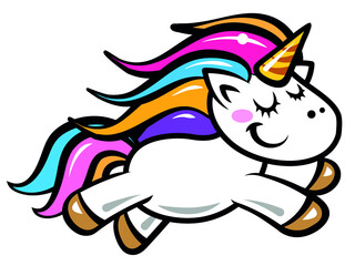 Cute unicorn vector art graphic isolated on white background. Magical unicorn drawing.