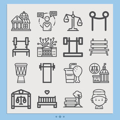 Simple set of judiciary related lineal icons.