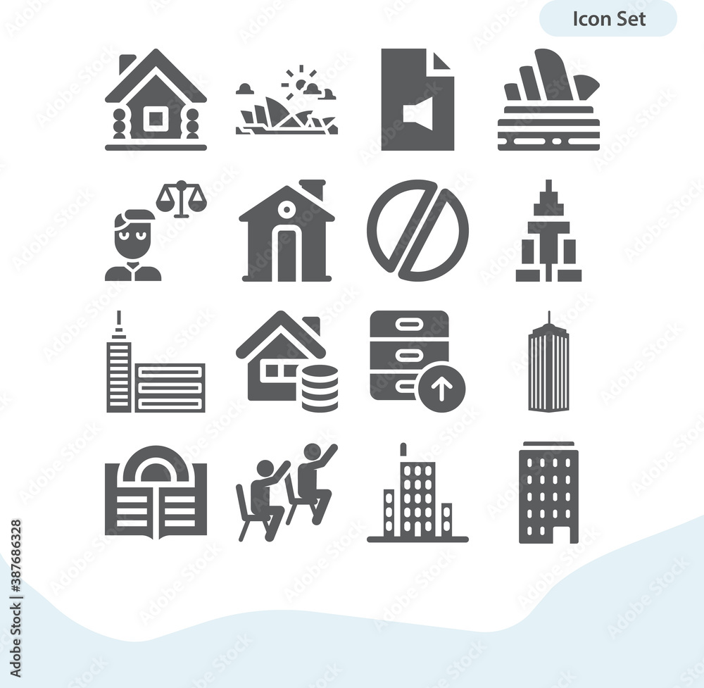 Wall mural simple set of library related filled icons.