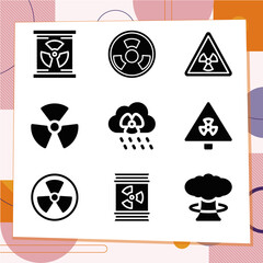 Simple set of 9 icons related to reactors