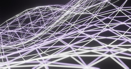 Abstract background, glowing white and purple polygon net / connection, on dark space - 3D rendering