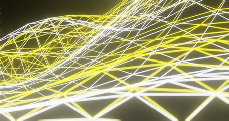 Abstract background, glowing white and yellow polygon net / connection, on dark space - 3D rendering