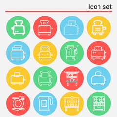 16 pack of toaster  lineal web icons set