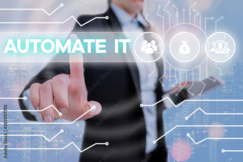 Poster writing note showing automate it. business concept for convert process or facility to be operated au