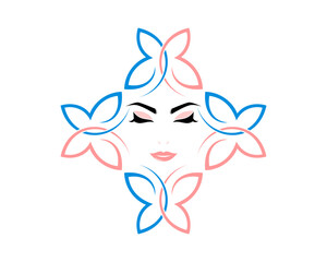 Circular abstract butterfly with beauty woman face in the middle