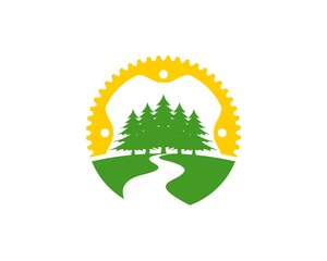 Gear bike with pine forest inside