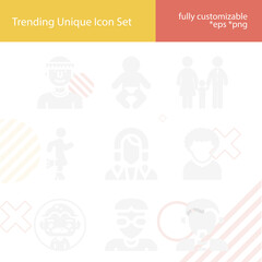 Simple set of adolescent related filled icons.