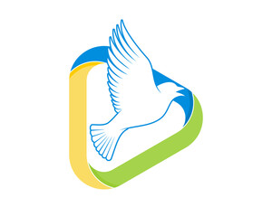 Fototapeta na wymiar Flying singing bird in the play media logo