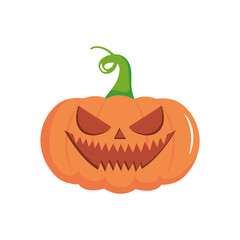 pumpkin with scary halloween face, flat style