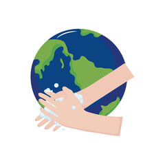 hands washing and earth planet, flat style