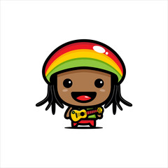 vector design of cute rasta boy character holding a guitar