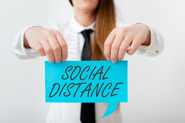 Conceptual hand writing showing Social Distance. Concept meaning maintaining a high interval physical distance for public health safety Displaying different color notes for emphasizing content