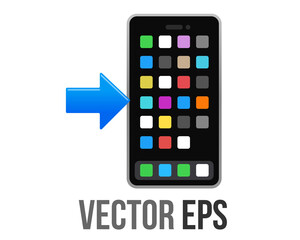 Vector mobile phone icon with rightward arrow pointed at it from left