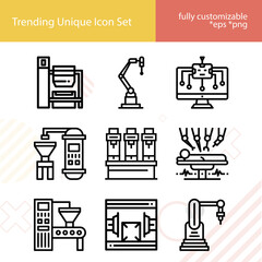 Simple set of manufactured related lineal icons.