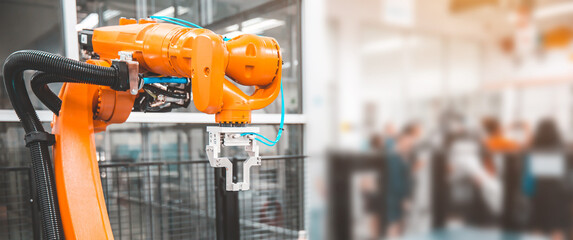 Robot arm cnc automation handling system for industrial manufacturing and factory production.