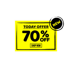 sale tag 70 percent off shop now, banner sale, discount yellow color