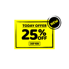 sale tag 25 percent off shop now, banner sale, discount yellow color