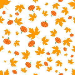 Autumn leaves seamless pattern, poster design template, vector illustration
