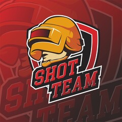 Maskot esport shot team vr helmet gaming logo badge on red