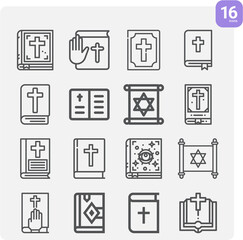 Simple set of biblical related lineal icons.