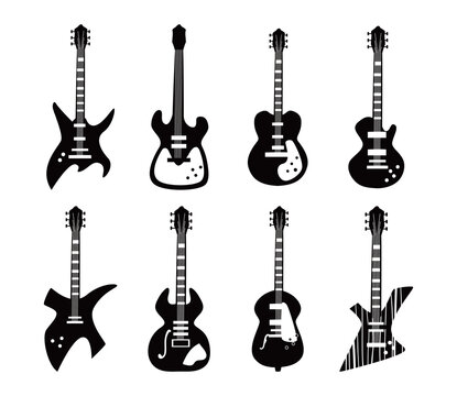 guitars instruments black and white style set of icons vector design