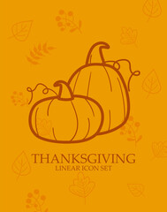 happy thanksgiving day pumpkins line style icon vector design