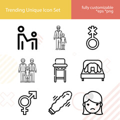 Simple set of prostitution related lineal icons.
