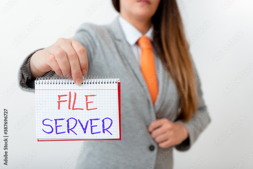 Aufkleber Handwriting text writing File Server. Conceptual photo device which controls access to separately stored data Model displaying different empty color notepad mock-up for writing idea