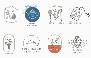 Fototapeta premium food design collection with onion, coconut tree,tea,flower.Vector illustration for icon,sticker,printable and tattoo