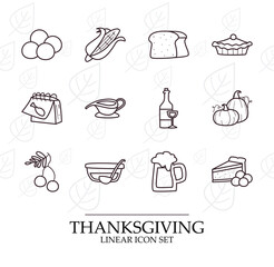 happy thanksgiving day line style set icons design