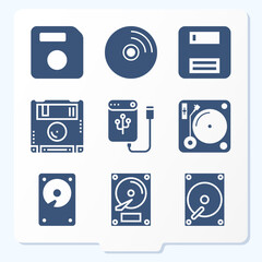 Simple set of 9 icons related to magnetic disc