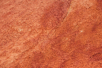 Nature background of cracked dry lands. Natural texture of soil with cracks. Broken clay surface of barren dryland wasteland close-up. Full frame to terrain with arid climate. Lifeless desert on earth