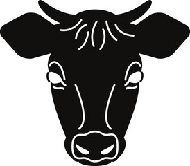 正面から見た牛の顔　[白黒]