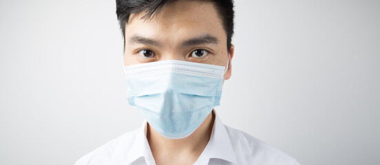 Man with mask isolated on blank background