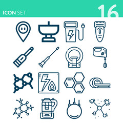 Simple set of 16 icons related to dipole