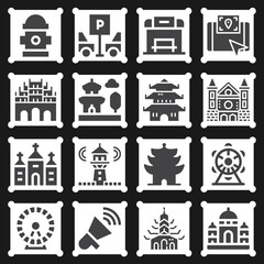 16 pack of urban center  filled web icons set