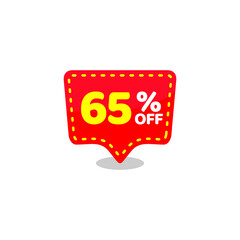 red tag discount 65percent off, sale banner sticker vector eps