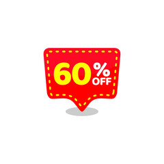 red tag discount 60 percent off, sale banner sticker vector eps
