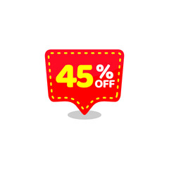 red tag discount 45 percent off, sale banner sticker vector eps