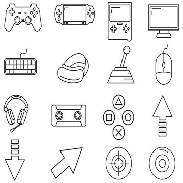 Illustration vector graphic of a set of equipment and game elements. Thin line icon. Perfect for design templates, presentation covers, design covers, etc.