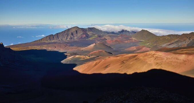 Time lapse of Clouds Floating In Valley with the setting sun producing fast moving shadows,Haleakala National Park, Maui, Hawaii,USA