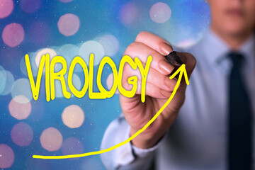 Text sign showing Virology. Business photo text branch of science dealing with the variety of viral...