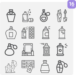 Simple set of cologne water related lineal icons.