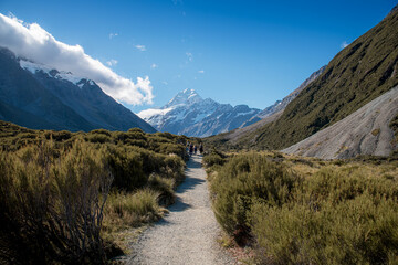 the way to the mountain with blue clear sky