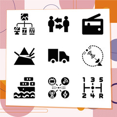 Simple set of 9 icons related to dissemination