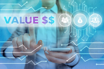 Handwriting text writing Value Dolar. Conceptual photo the worth of the process id of the currently running process System administrator control, gear configuration settings tools concept