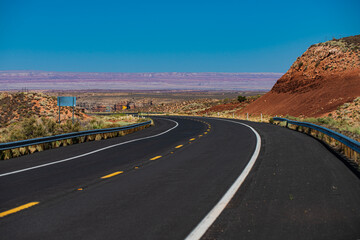Empty scenic highway in USA. Long Desert Highway California.