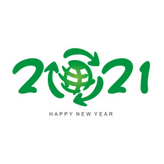 Happy New Year 2021 green earth environment recycle and save our planet 2021 logo icon