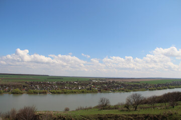 river bed in the village view from a height
